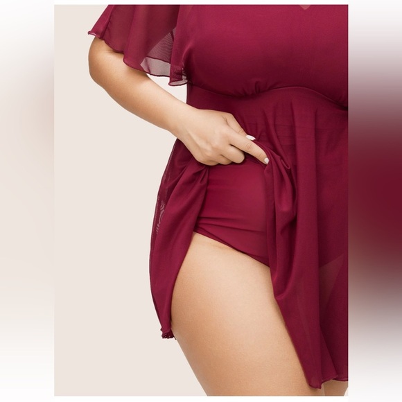 BloomChic Plus Size 3XL Plain Flutter Sleeve Tiered Mesh Swim Dress us22-24 - Picture 5 of 9